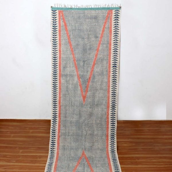 Hand Block Printed Geometric Cotton Rug - Image 7
