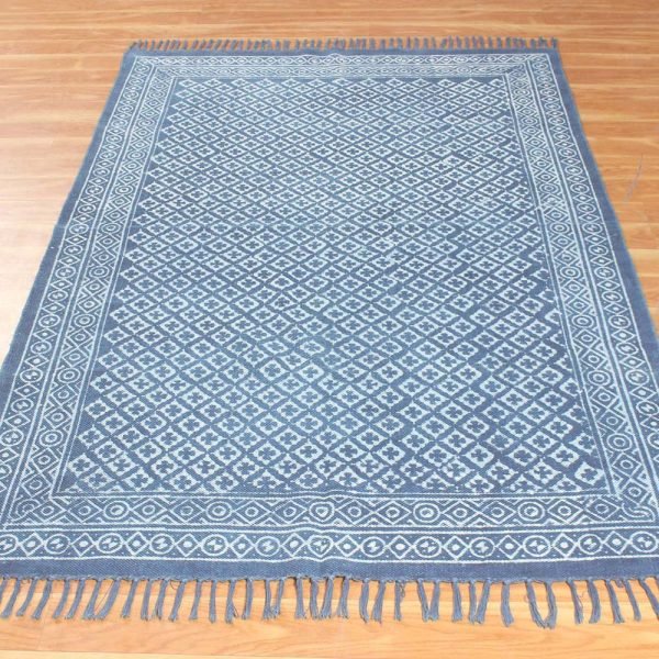 Handmade dabu printing dining area cotton rug handmade boho geom