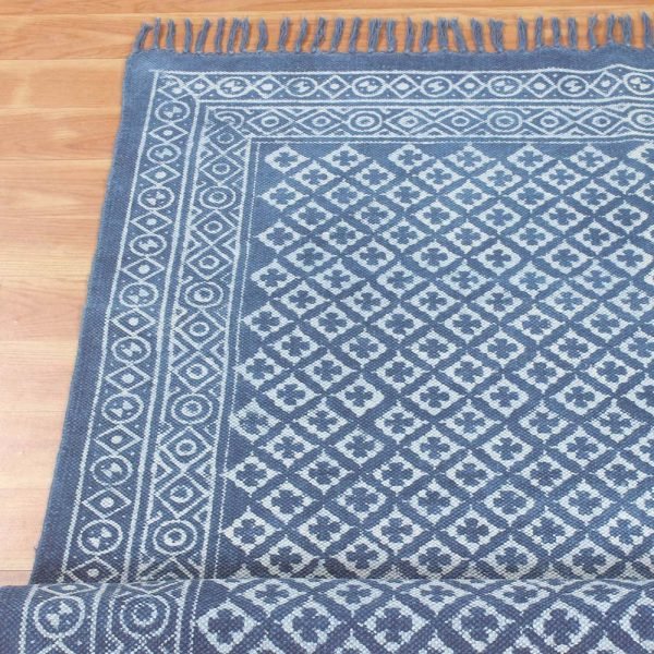Handmade dabu printing dining area cotton rug handmade boho geom