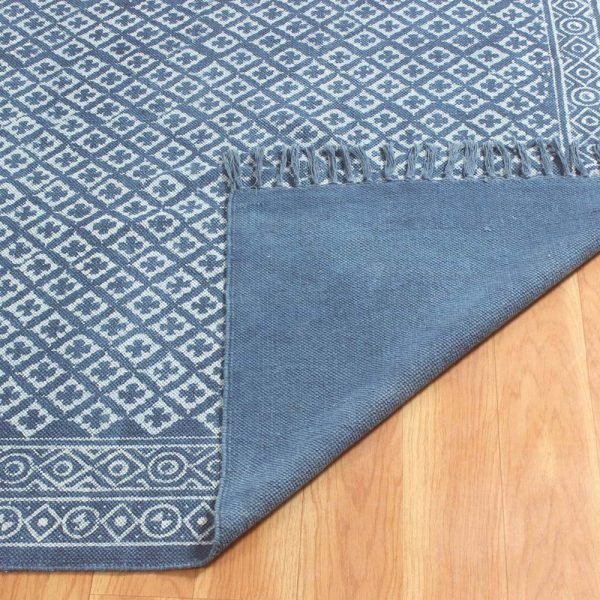 Handmade dabu printing dining area cotton rug handmade boho geom