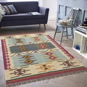 Geometric Plum Pink Multicolor Hand Woven Outhouse Rug