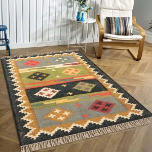 Geometric Hand Woven Wool Jute Area Rug