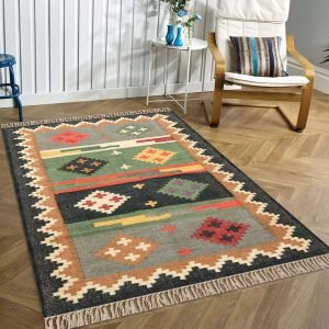Multicolor Hand Woven Geometric Wool Jute Rug
