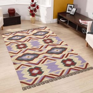 Hand Woven Lavender Purple Multicolor Entrance Wool Jute Rug