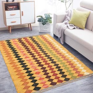 Yellow Multicolor Geometric Hand Woven Rug