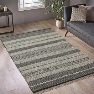 Geometric Black Hand Woven Wool Jute Rug