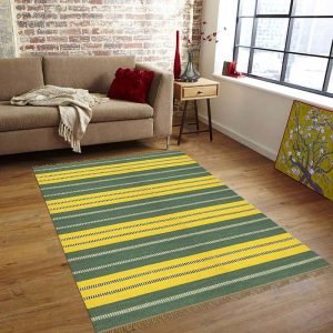 Green Yellow Hand Woven Geometric Rug