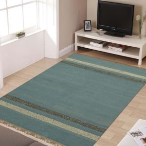 Blue Geometric Hand Woven Wool Jute Rug