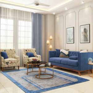 Hand Tufted Modern Rug Blue Silk Geometric Rug