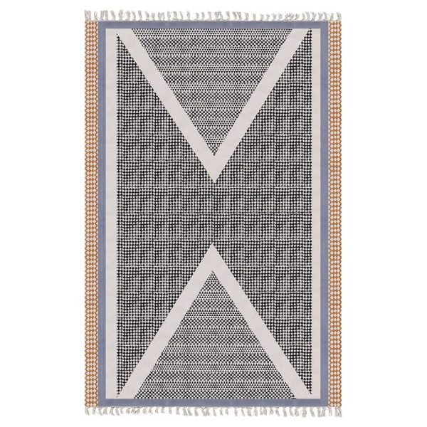 Black Cotton Hand Block Printed Rug