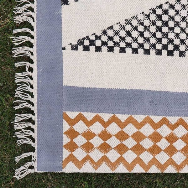 Black Cotton Hand Block Printed Rug - Image 5