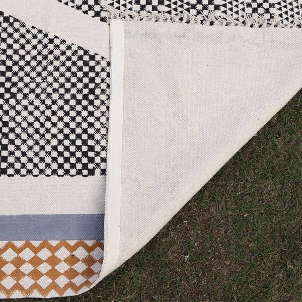 Black Cotton Hand Block Printed Rug - Image 6