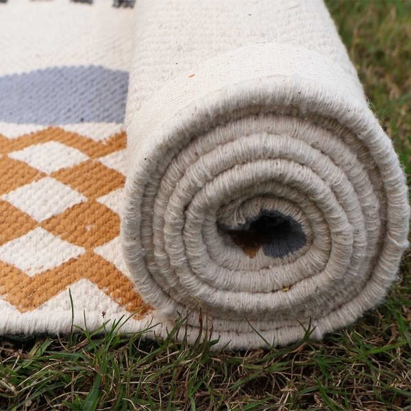 Black Cotton Hand Block Printed Rug - Image 7
