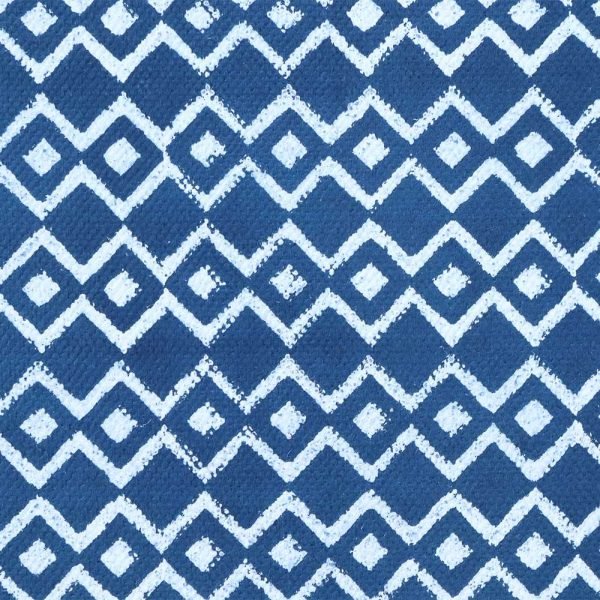 Hand Block Printed Blue White Geometric Rug - Image 4