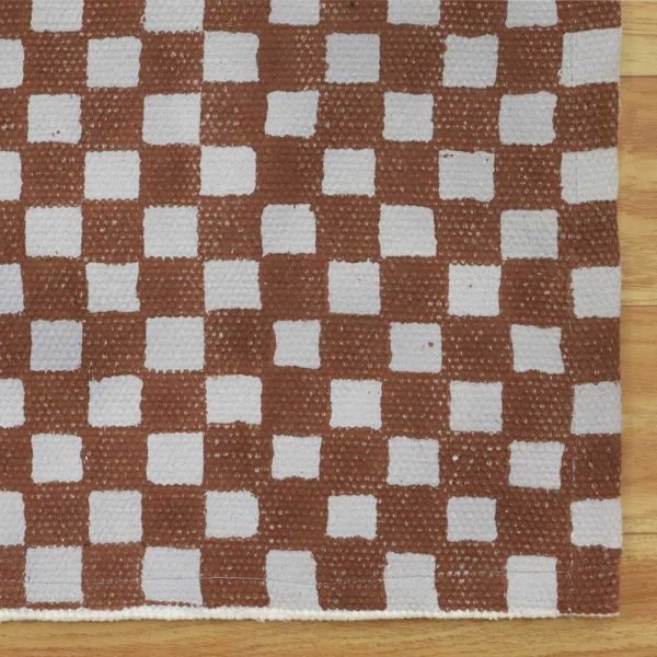 Hand Block Print Cotton Burgundy Rug - Image 5