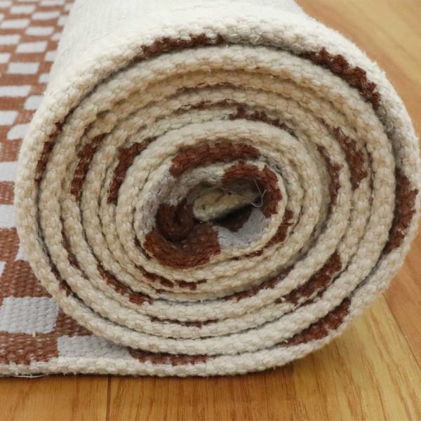 Hand Block Print Cotton Burgundy Rug - Image 7