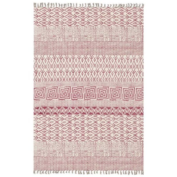 Red Cotton Hand Block Print Geometric Rug