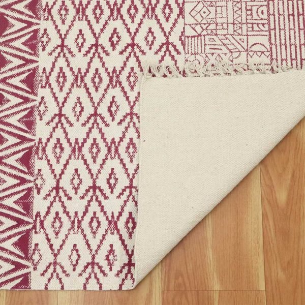 Red Cotton Hand Block Print Geometric Rug - Image 4