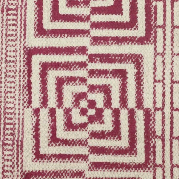 Red Cotton Hand Block Print Geometric Rug - Image 3