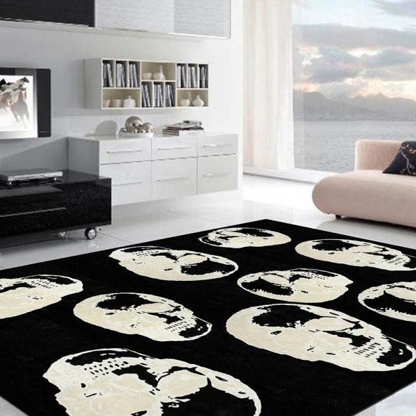 Hand Tufted Black Wool Skull Area Rug