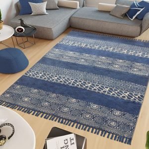 Hand Block Blue Geometric Printed Dhurrie