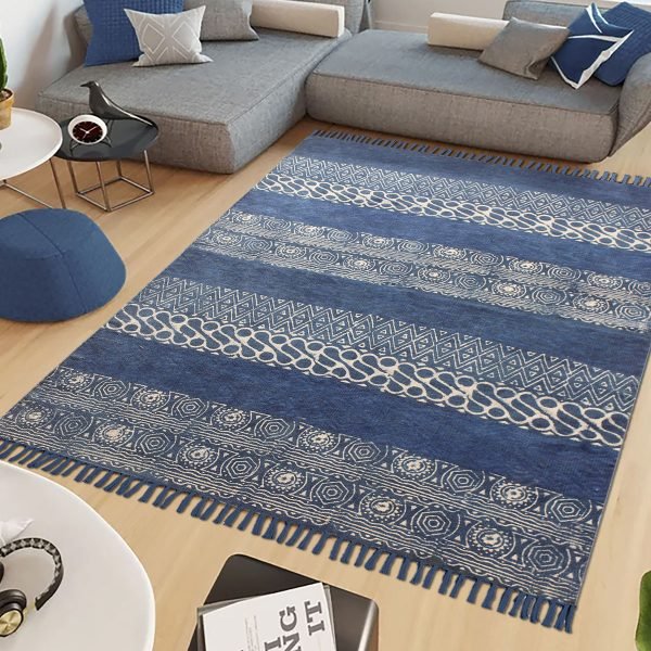 Hand Block Geometric Printed Cotton Dhurrie - Image 2