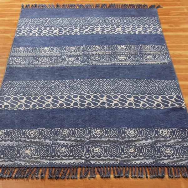 Hand Block Geometric Printed Cotton Dhurrie - Image 3