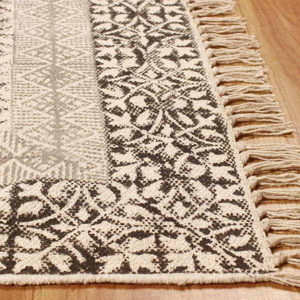 Oriental Beige Cotton Hand Block Print Area Rug - Image 4