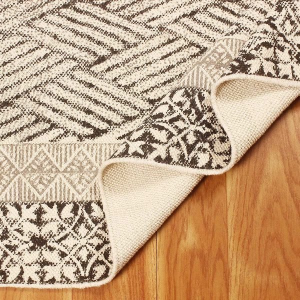 Oriental Beige Cotton Hand Block Print Area Rug - Image 5