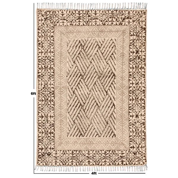 Oriental Beige Cotton Hand Block Print Area Rug - Image 8