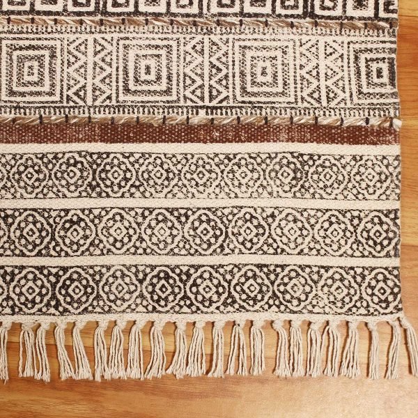 Cotton Black Hand Printed Farm House Dhurrie - Image 3