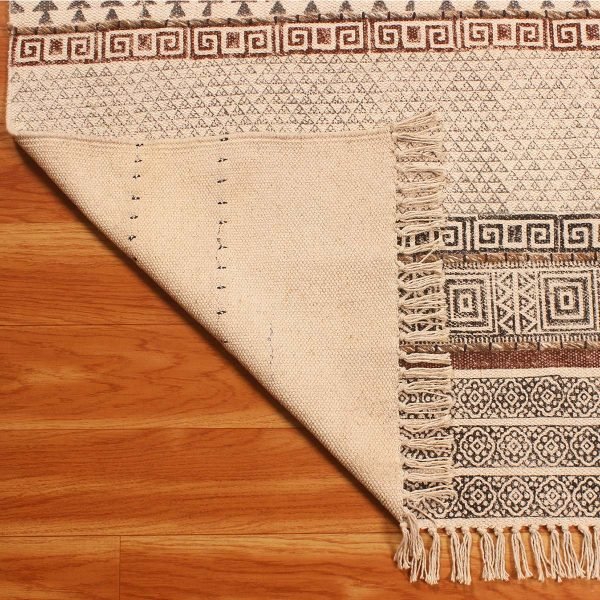 Cotton Black Hand Printed Farm House Dhurrie - Image 4