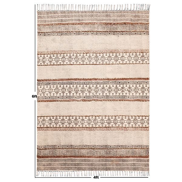 Cotton Black Hand Printed Farm House Dhurrie - Image 7