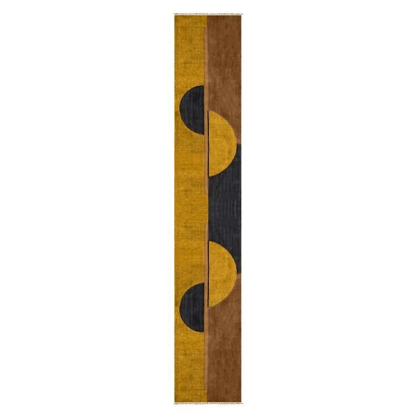 Geometric Yellow Black Cotton Hand Printed Rug