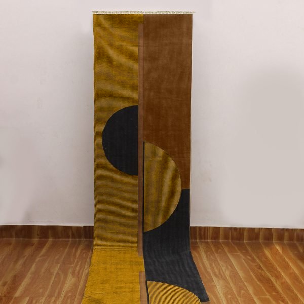 Geometric Yellow Black Cotton Hand Printed Rug - Image 3