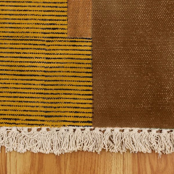 Geometric Yellow Black Cotton Hand Printed Rug - Image 5