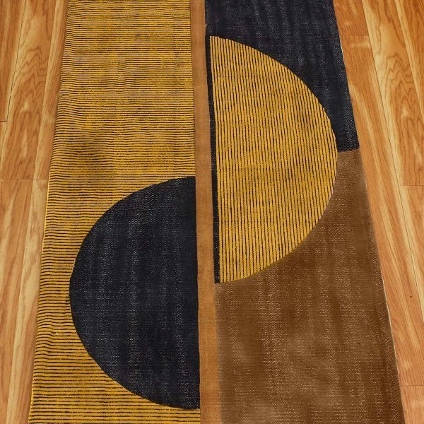 Geometric Yellow Black Cotton Hand Printed Rug - Image 6