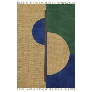 Green Beige Hand Block Printed Area Cotton Rug