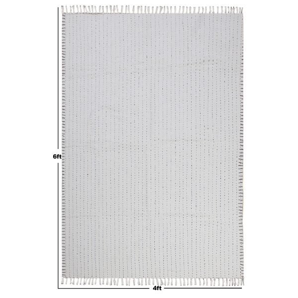 Geometric Cotton Beige Kantha Worked Rug - Image 8