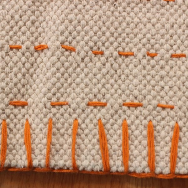 Geometric Beige Orange Kantha Cotton Rug - Image 5