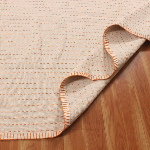 Geometric Beige Orange Kantha Cotton Rug - Image 6