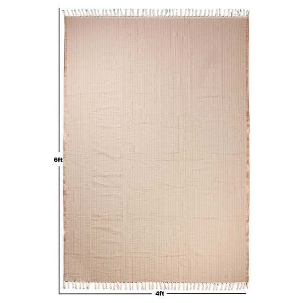 Geometric Beige Orange Kantha Cotton Rug - Image 8