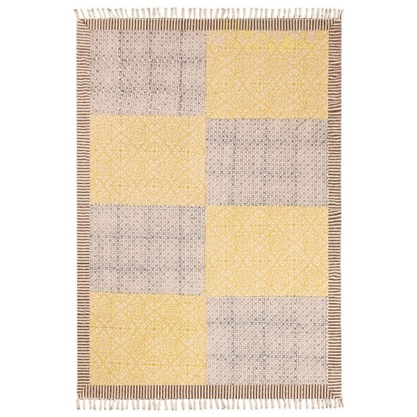 Yellow Hand Block Printed Cotton Rug