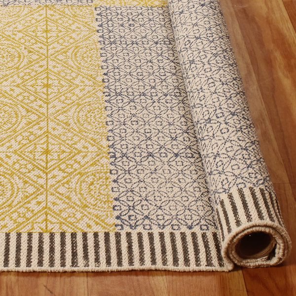Yellow Hand Block Printed Cotton Rug - Image 4
