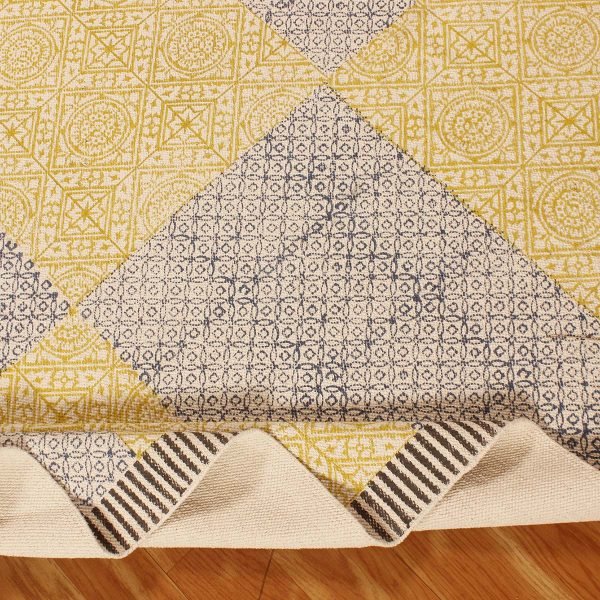 Yellow Hand Block Printed Cotton Rug - Image 6