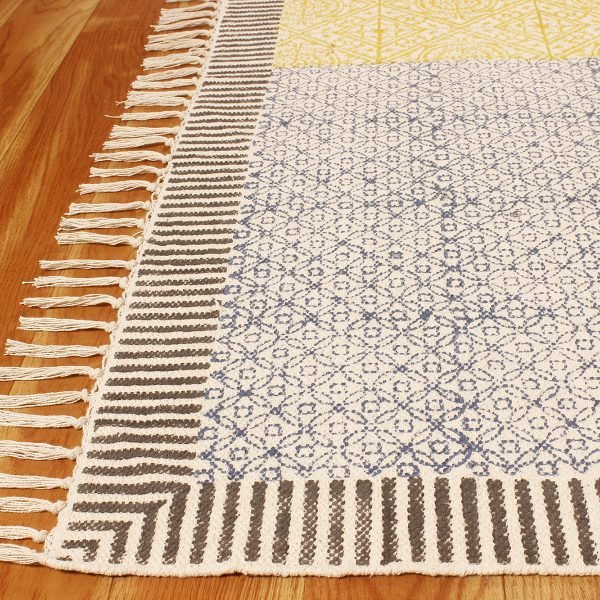 Yellow Hand Block Printed Cotton Rug - Image 7