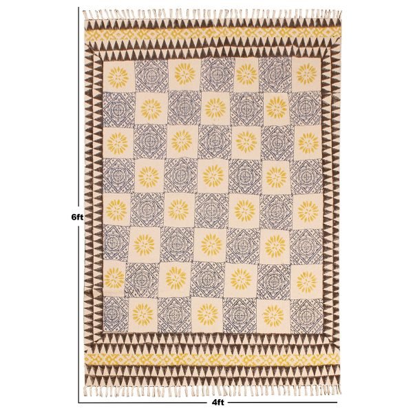 Yellow Cotton Hand Block Printed Beautiful Rug - Image 8