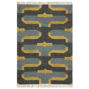 Hand Woven Black Geometric Wool Jute Rug