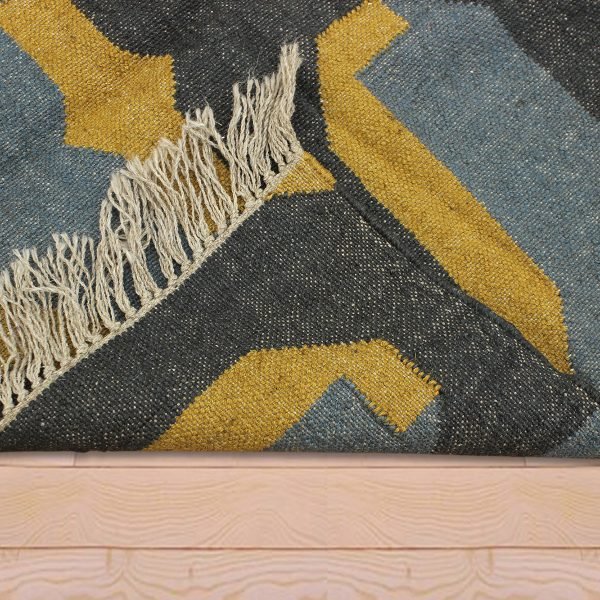Hand Woven Black Geometric Wool Jute Rug - Image 4