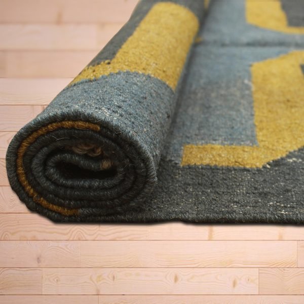 Hand Woven Black Geometric Wool Jute Rug - Image 5